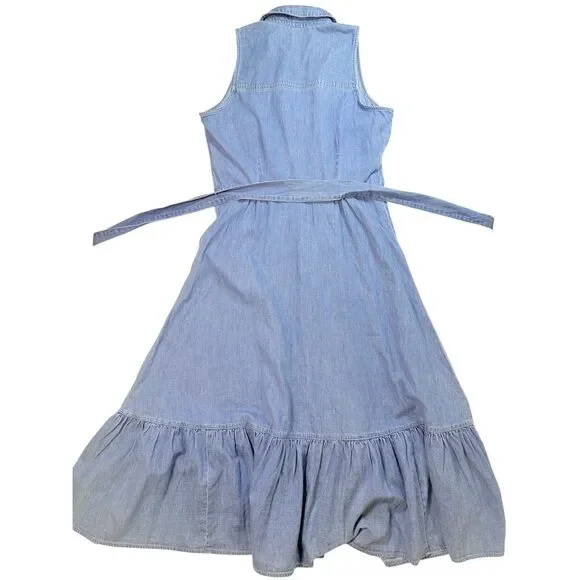Veronica Beard NWOT Women 10 Edwina Sleeveless Midi Shirtdress Iceberg Denim - Picture 4 of 13